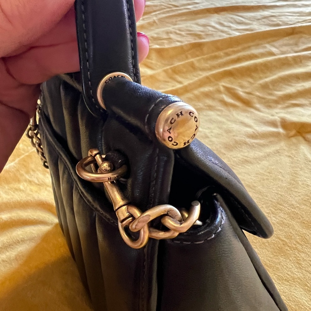 Coach Black Leather Satchel with Gold Accents - Picture 3 of 9